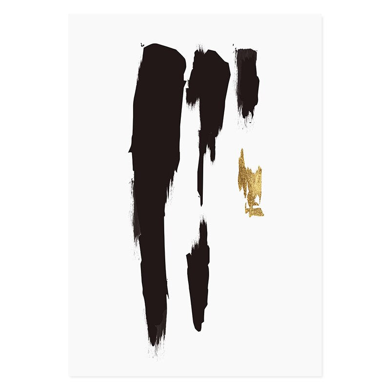 Abstract Black & Gold Brush Stroke - Canvas Wall Art Print | Bowlift