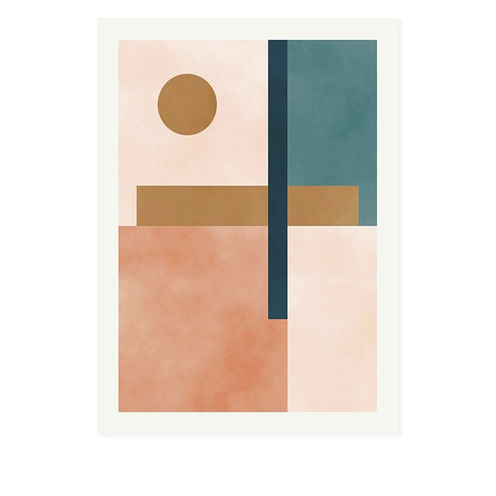 Modern Abstract Beige Pink Blue Geometric Shapes - Canvas Wall Art Print | Bowlift