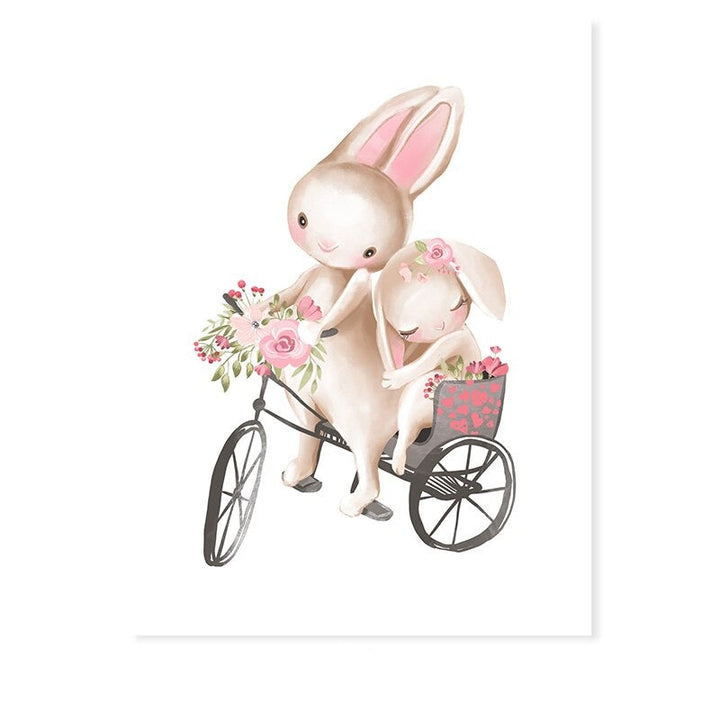 Mother and Baby Rabbit Cute - Canvas Wall Art Print | Bowlift
