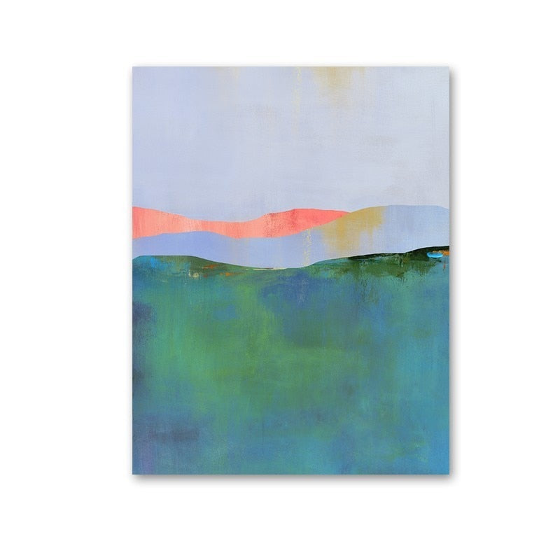 Abstract Blue Yellow Watercolor Horizon - Canvas Wall Art Print | Bowlift