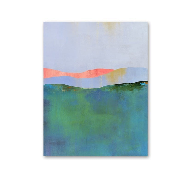 Abstract Blue Yellow Watercolor Horizon - Canvas Wall Art Print | Bowlift