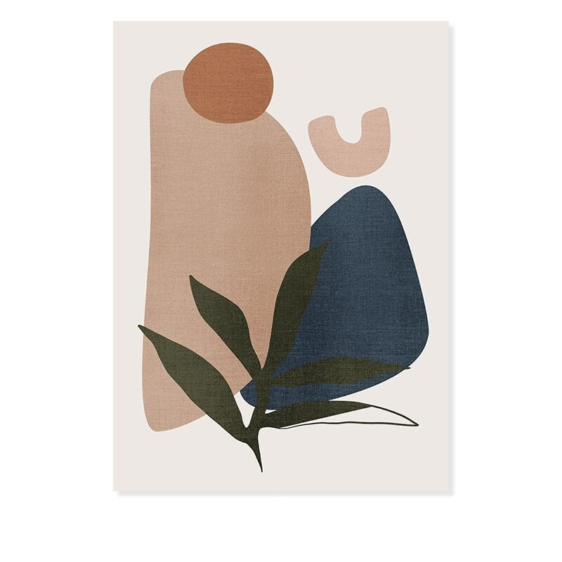 Minimalist Abstract Green Leaf Bohemia - Canvas Wall Art Print | Bowlift