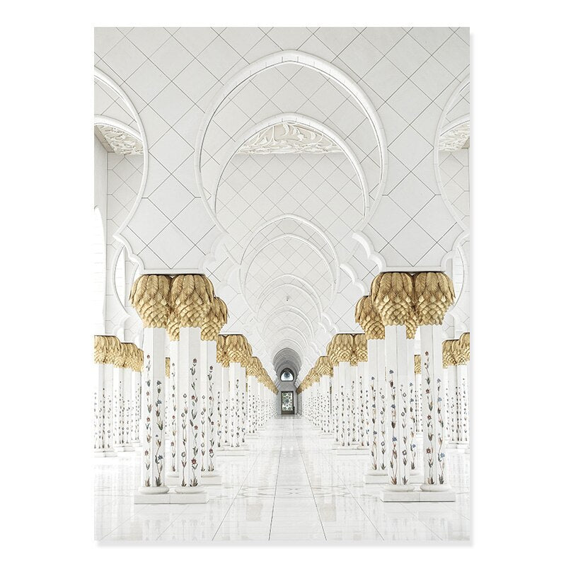 Beautiful White & Gold Mosque Arch - Canvas Wall Art Print | Bowlift