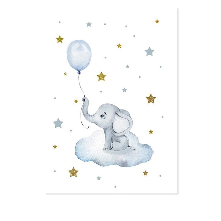 Blue Hot Air Balloon Elephant - Canvas Wall Art Print | Bowlift