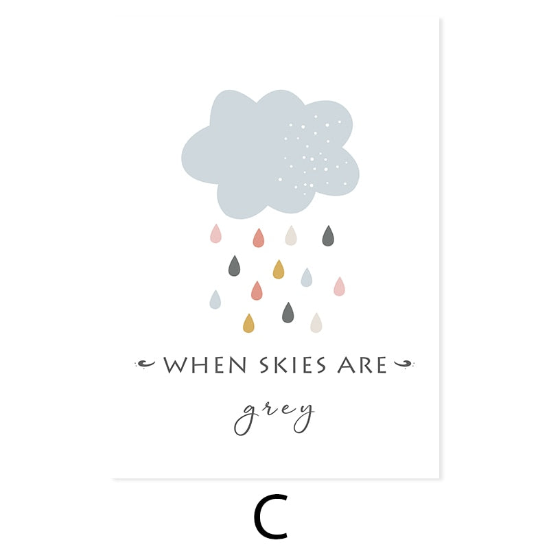 Cartoon Sun Cloud Rainbow Nursery Decor-Canvas Wall Art Print | Bowlift