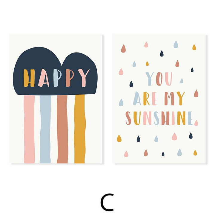 Happy Color You Are My Sunshine Nursery - Canvas Wall Art Print | Bowlift