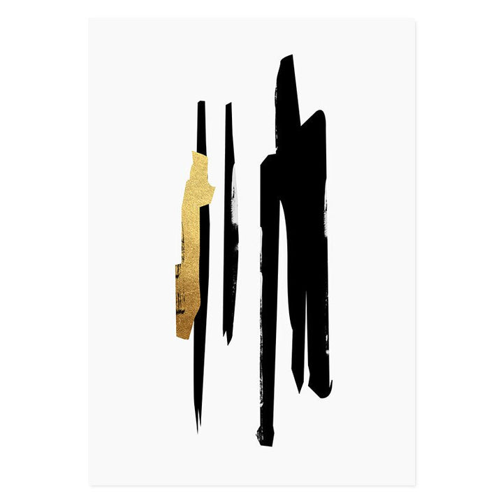 Abstract Black & Gold Brush Stroke - Canvas Wall Art Print | Bowlift