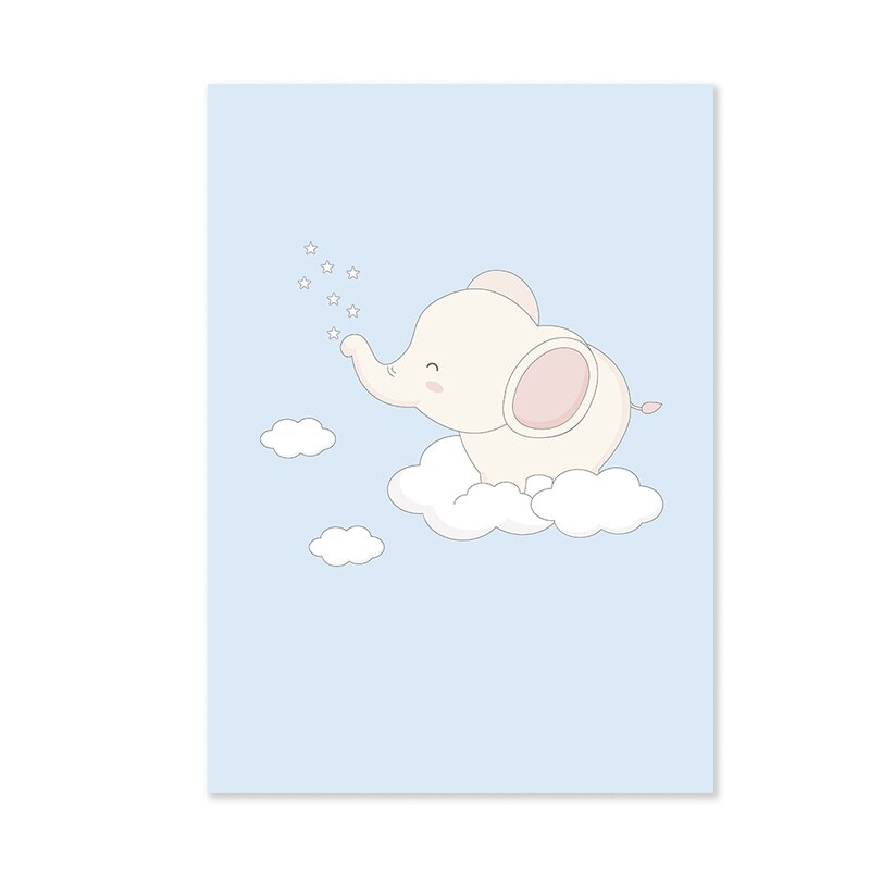 Cartoon Happy Little Elephant Nursery - Canvas Wall Art Print | Bowlift