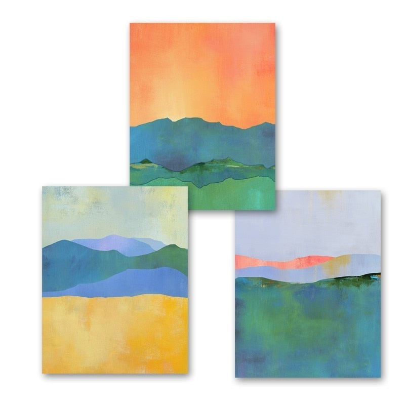Abstract Blue Yellow Watercolor Horizon - Canvas Wall Art Print | Bowlift