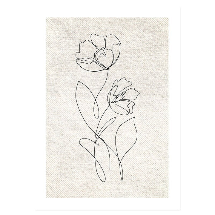 Abstract Hand Sketch Line Floral Boho Beige - Canvas Wall Art Print | Bowlift