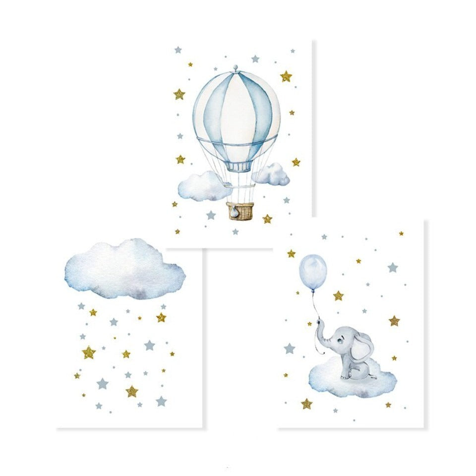 Blue Hot Air Balloon Elephant - Canvas Wall Art Print | Bowlift