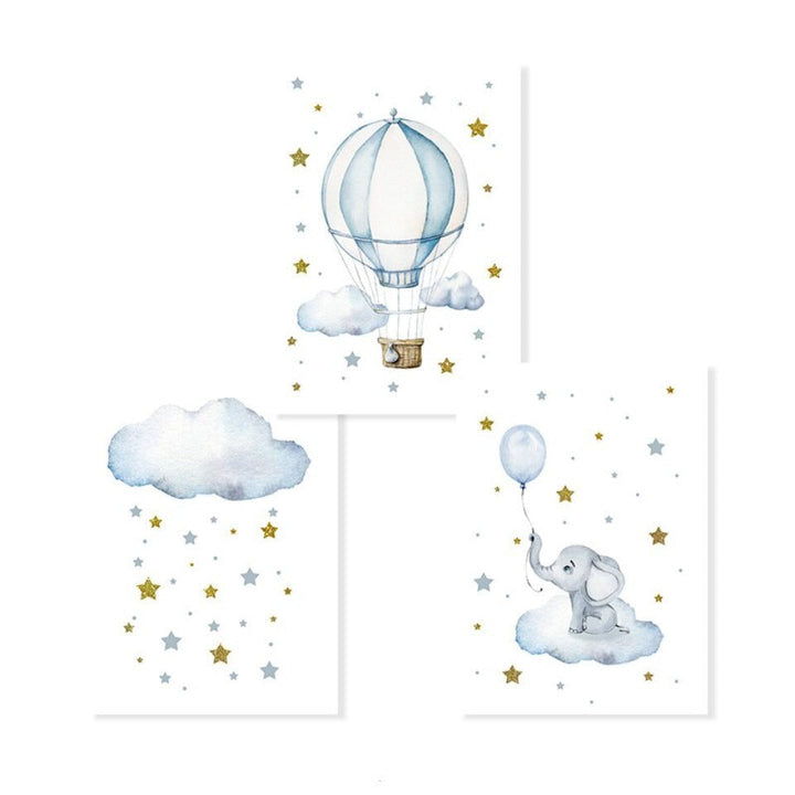 Blue Hot Air Balloon Elephant - Canvas Wall Art Print | Bowlift