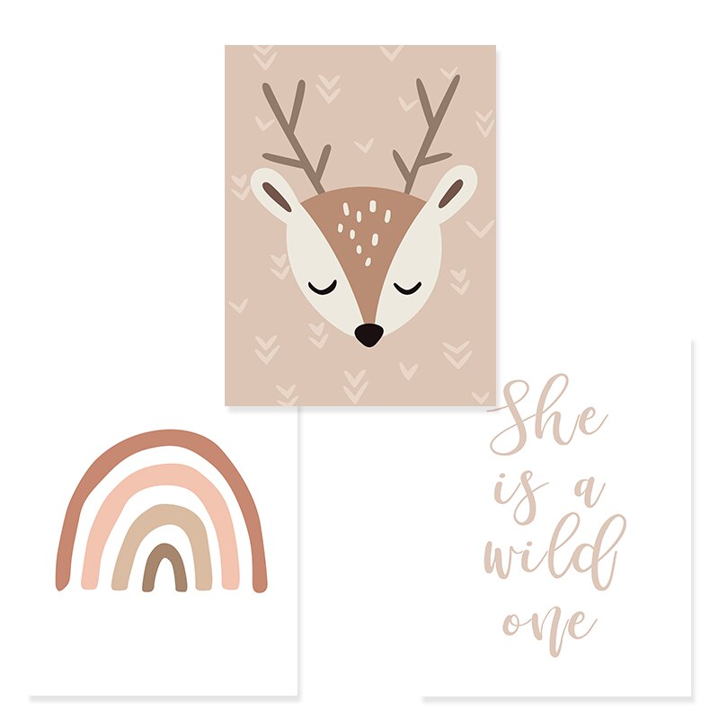 Boho Rainbow Cartoon Fawn - Canvas Wall Art Print | Bowlift