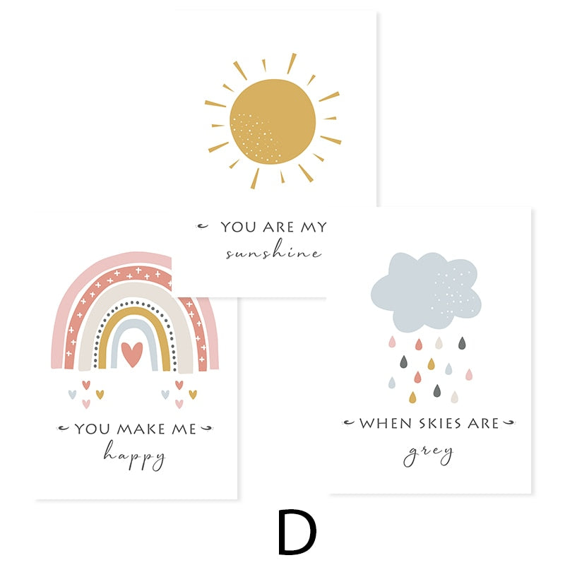 Cartoon Sun Cloud Rainbow Nursery Decor-Canvas Wall Art Print | Bowlift