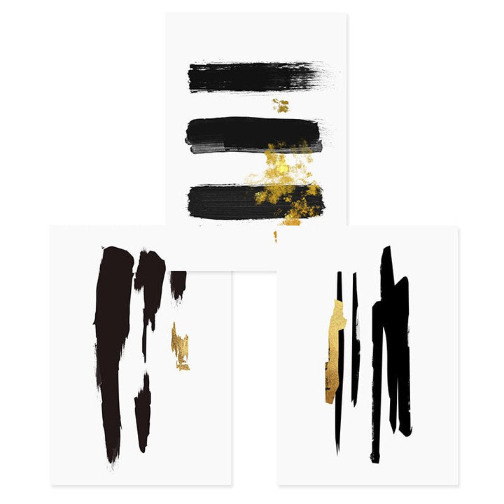 Abstract Black & Gold Brush Stroke - Canvas Wall Art Print | Bowlift
