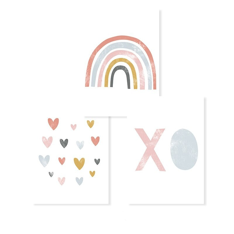 Lovely Rainbow Cartoon Girl Nursery - Canvas Wall Art Print | Bowlift
