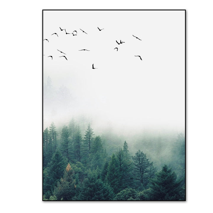 Nordic Fog Forest Landscape - Canvas Wall Art Print | Bowlift
