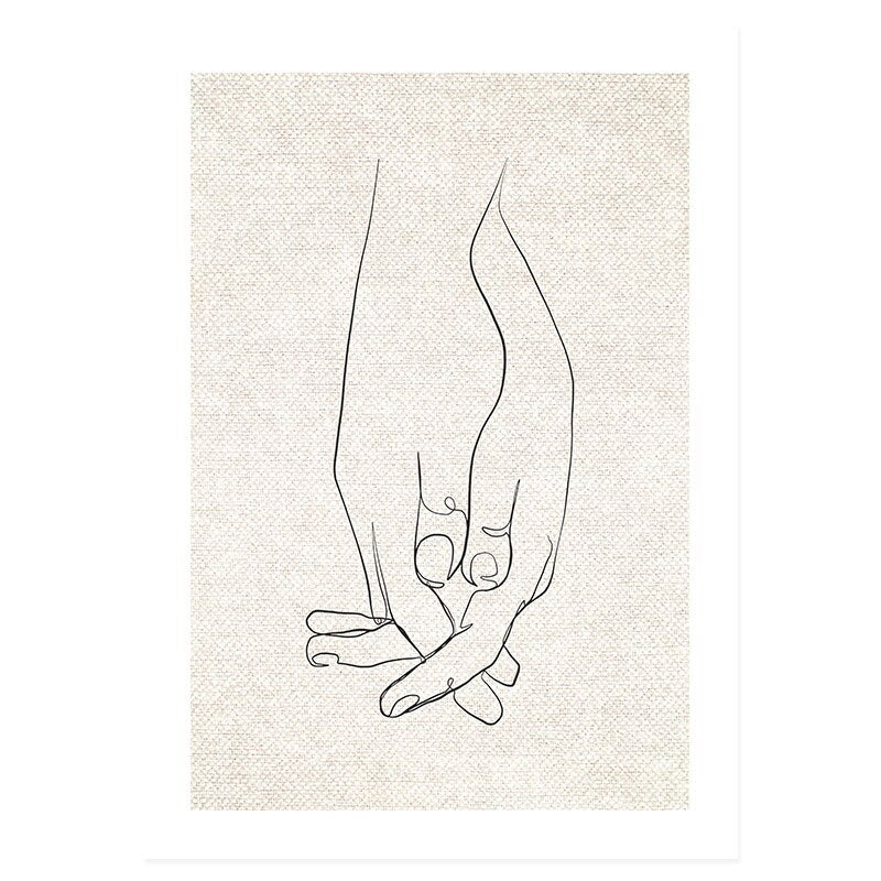 Abstract Hand Sketch Line Floral Boho Beige - Canvas Wall Art Print | Bowlift