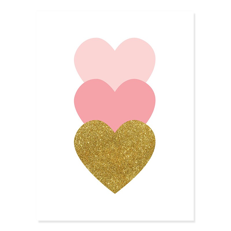Modern Cartoon Pink Gold Heart Nursery - Canvas Wall Art Print | Bowlift