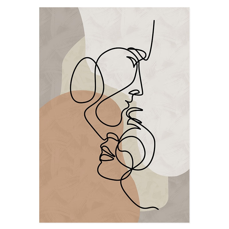 Abstract Hand Sketch Line Floral Boho Beige - Canvas Wall Art Print | Bowlift