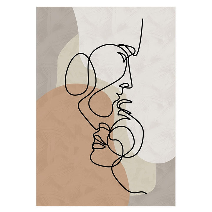 Abstract Hand Sketch Line Floral Boho Beige - Canvas Wall Art Print | Bowlift