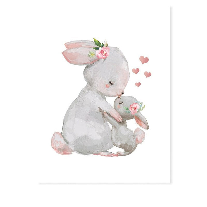 Mother and Baby Rabbit Cute - Canvas Wall Art Print | Bowlift