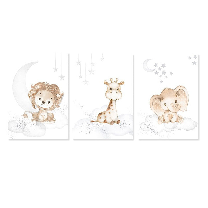 Cute Cartoon African Animals Nursery - Canvas Wall Art Print | Bowlift