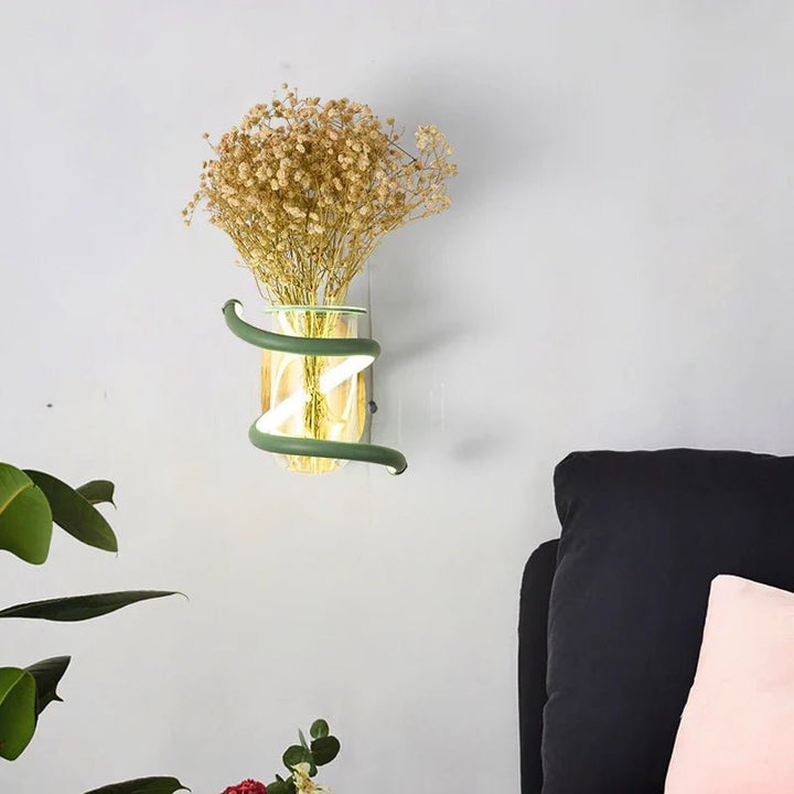 BowLift | VASELUX – Wooden Wall Lamp with Integrated LED & Decorative Vase