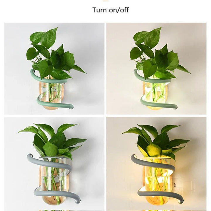BowLift | VASELUX – Wooden Wall Lamp with Integrated LED & Decorative Vase