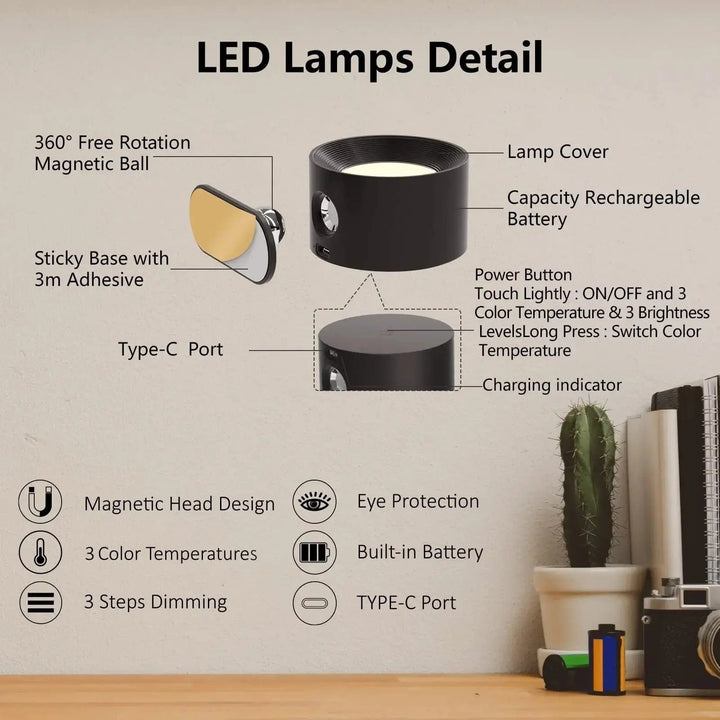 BowLift | Battery Operated Wall Light | Rechargeable, 360° Adjustable & Wireless for Modern Interiors