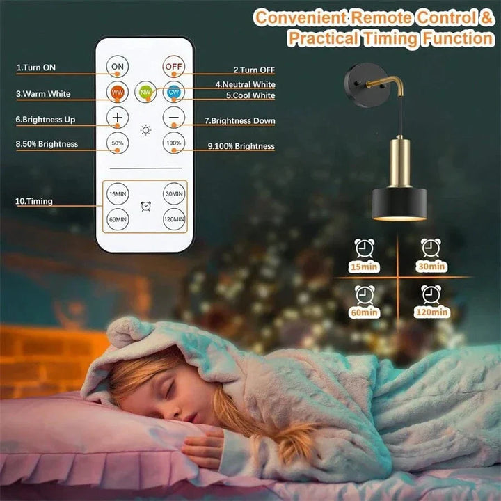 BowLift | Wireless Rechargeable Wall Lamp | Remote Control, Adjustable Brightness & Color Temperature for Bedrooms and Foyers