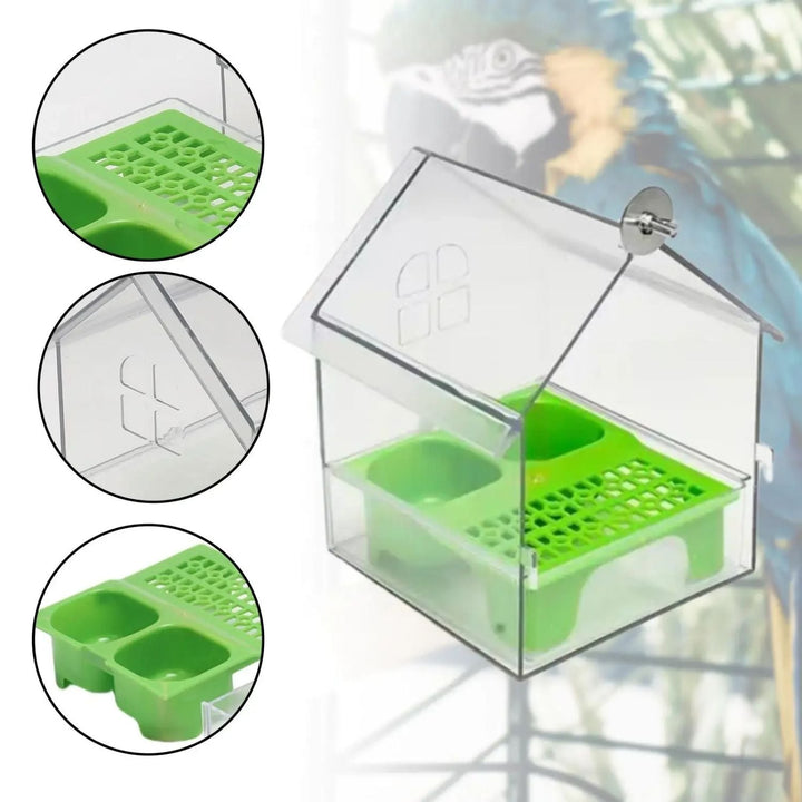 External bird feeder and bathhouse – space-saving anti-spill feeding solution | Bowlift