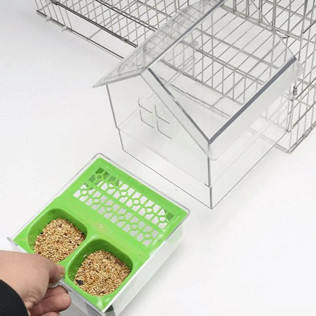External bird feeder and bathhouse – space-saving anti-spill feeding solution | Bowlift