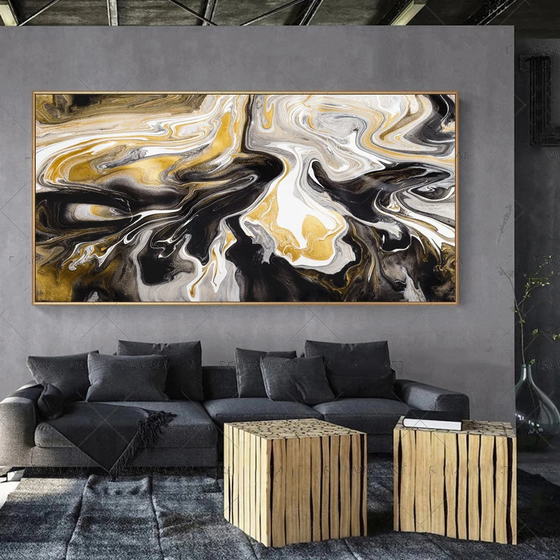 Modern Abstract Gray Beige Golden Wall Art Fine Art Canvas Prints Picture For Luxury Living Room Bedroom Art For Contemporary Interiors | Bowlift