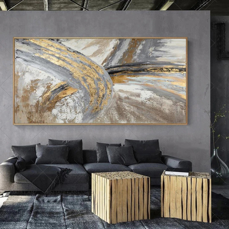 Modern Abstract Gray Beige Golden Wall Art Fine Art Canvas Prints Picture For Luxury Living Room Bedroom Art For Contemporary Interiors | Bowlift