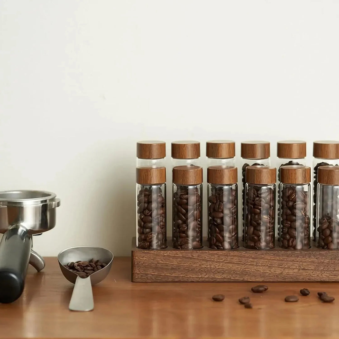 Walnut Solid Wood Base Single Dose Coffee Bean Storage Wooden Holder | Bowlift