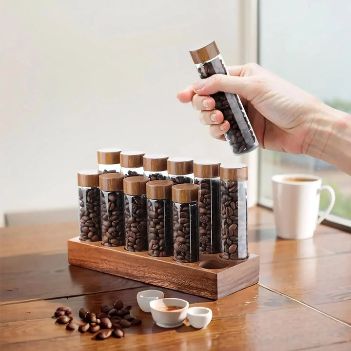 Walnut Solid Wood Base Single Dose Coffee Bean Storage Wooden Holder | Bowlift