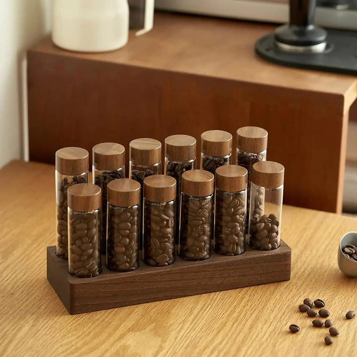 Walnut Solid Wood Base Single Dose Coffee Bean Storage Wooden Holder | Bowlift