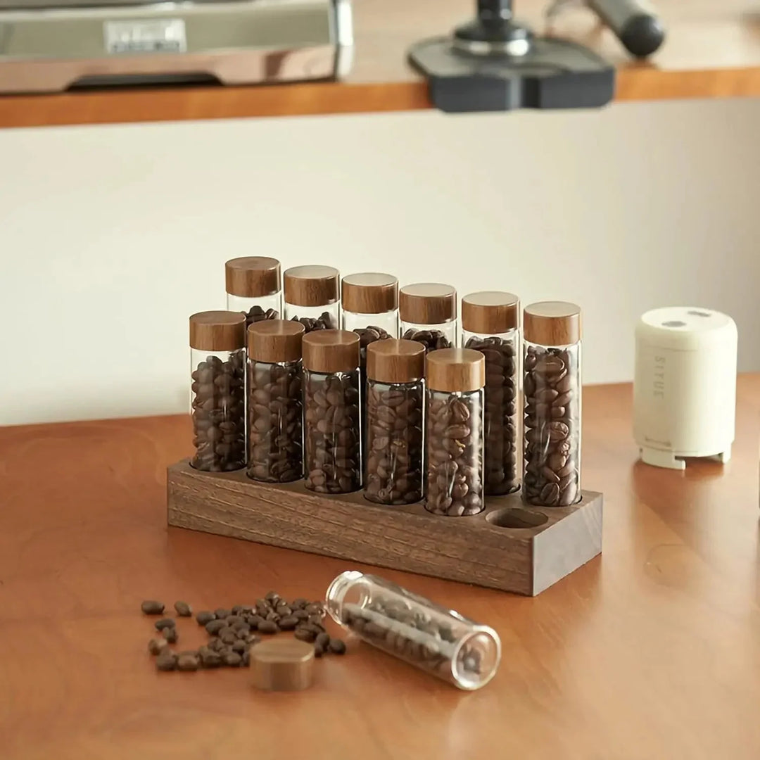 Walnut Solid Wood Base Single Dose Coffee Bean Storage Wooden Holder | Bowlift