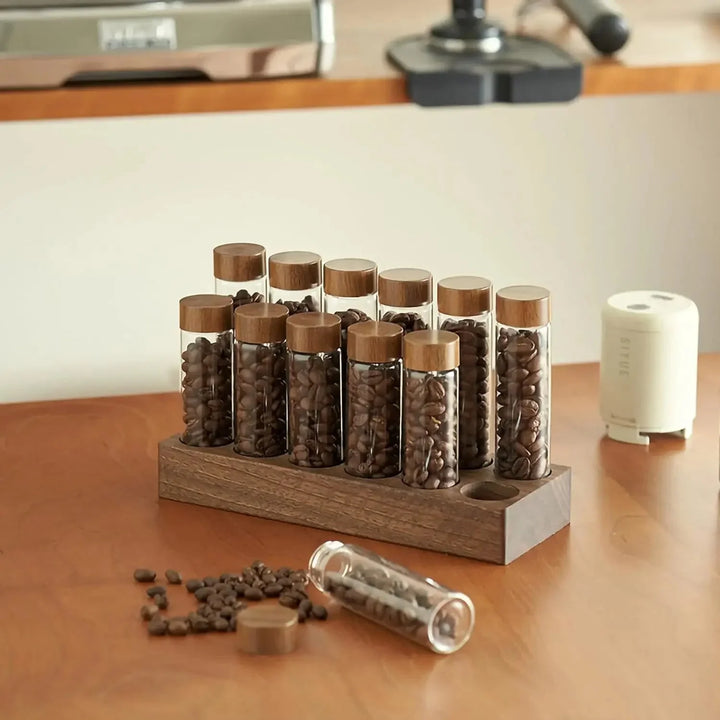 Walnut Solid Wood Base Single Dose Coffee Bean Storage Wooden Holder | Bowlift