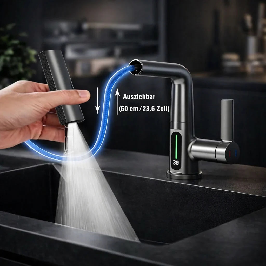 Pull-out kitchen faucet with LED & 5 spray modes | Bowlift