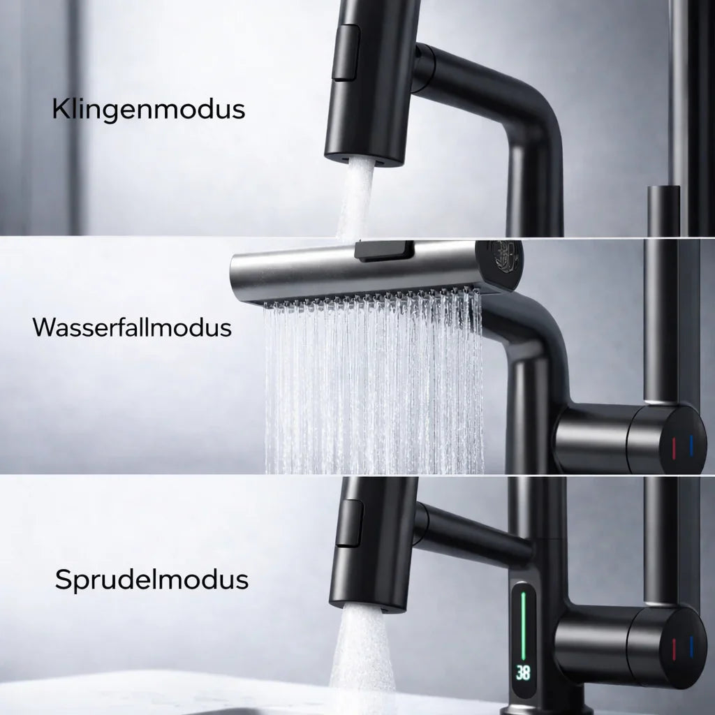 Pull-out kitchen faucet with LED & 5 spray modes | Bowlift