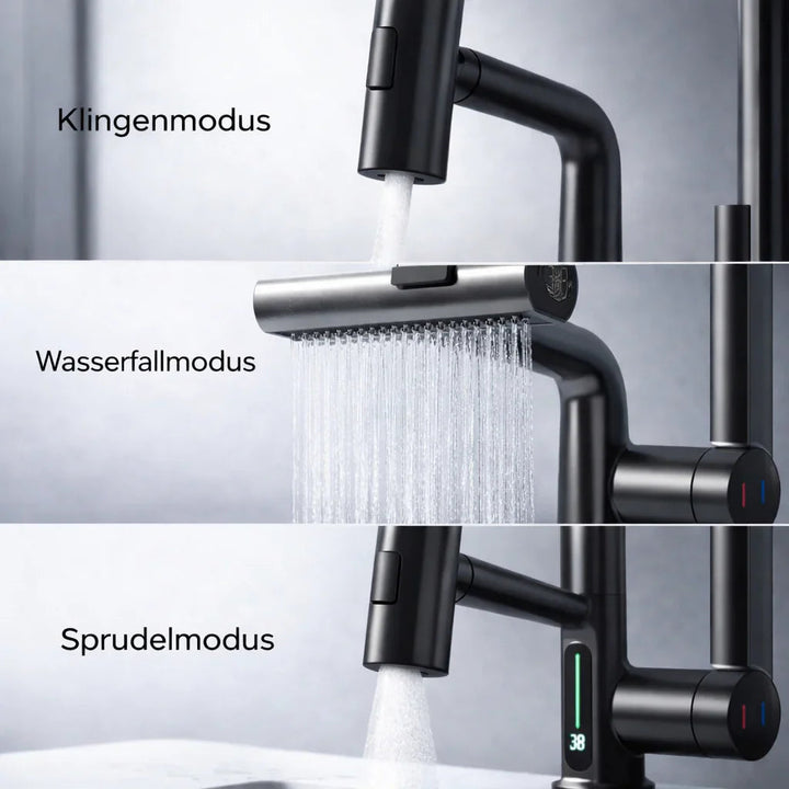 Pull-out kitchen faucet with LED & 5 spray modes | Bowlift