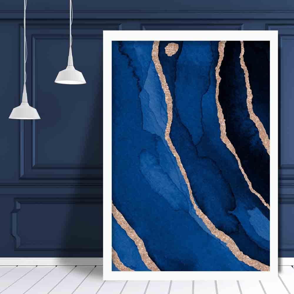 Abstract Marine Blue and Gold No. 3 Art Print | Bowlift