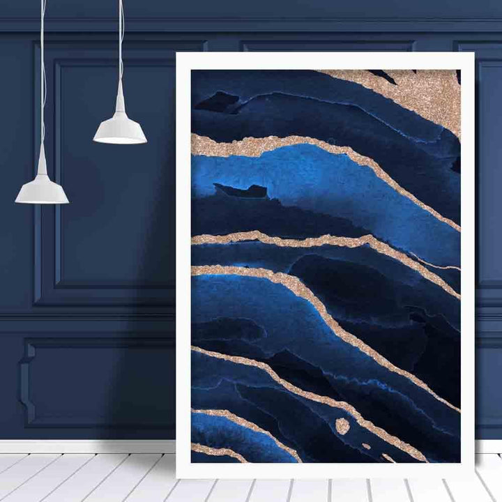 Abstract Marine Blue and Golden Art Print No. 2 | Bowlift