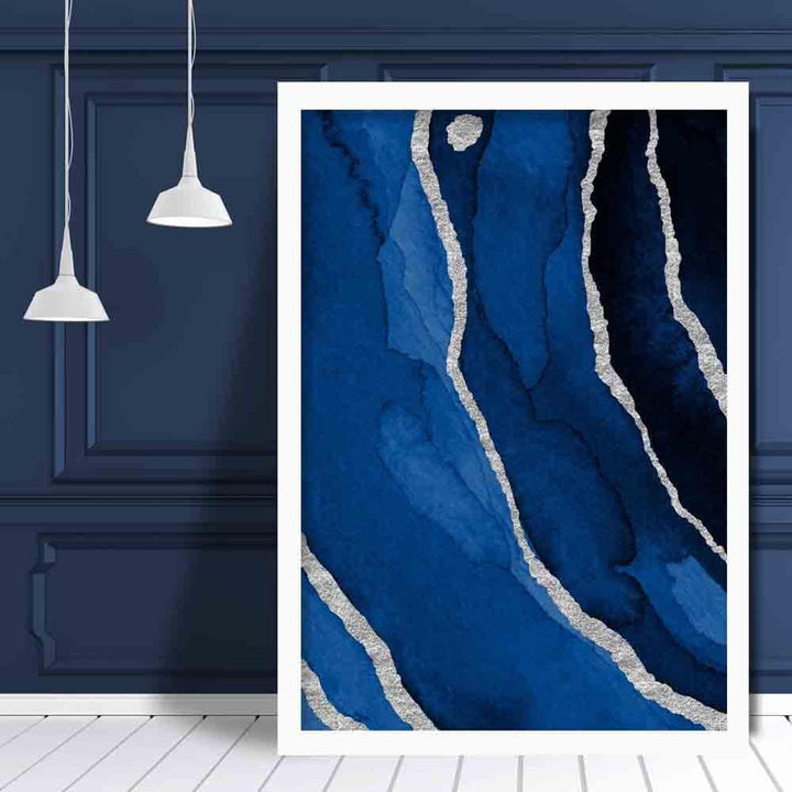 Abstract Navy Blue & Silver Art Print No. 3 | Bowlift