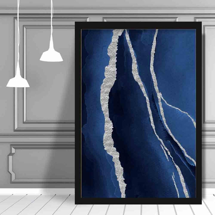 Abstract Navy Blue & Silver Art Print No. 1 | Bowlift