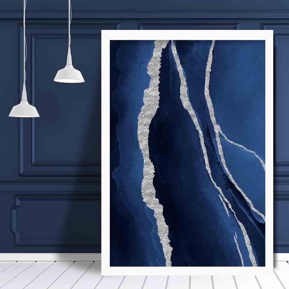 Abstract Navy Blue & Silver Art Print No. 1 | Bowlift