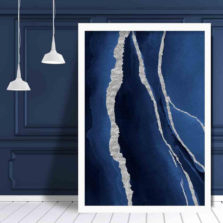 Abstract Navy Blue & Silver Art Print No. 1 | Bowlift