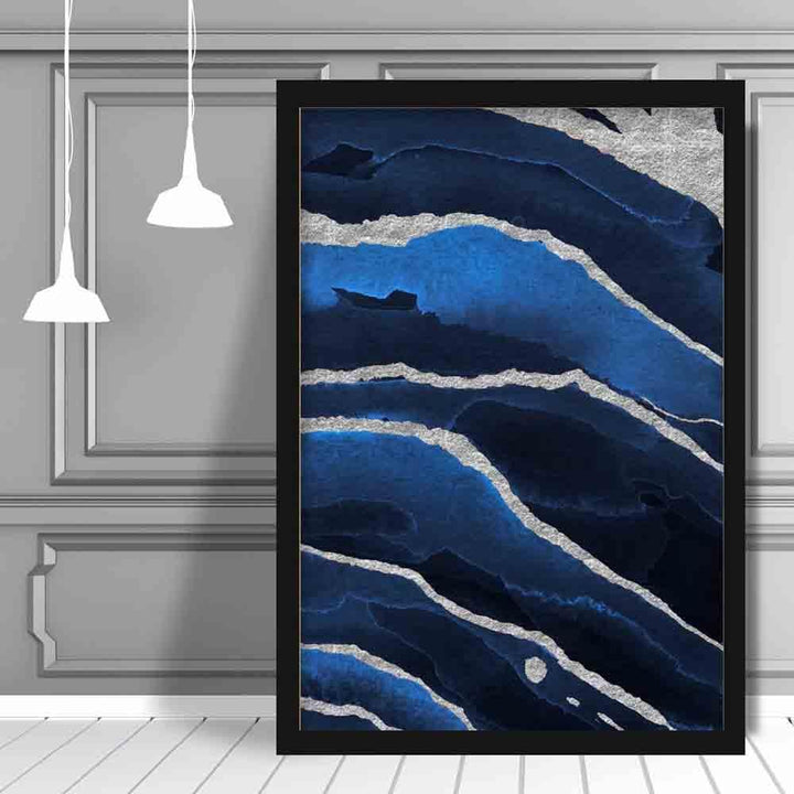 Abstract Navy Blue & Silver Art Print No. 2 | Bowlift
